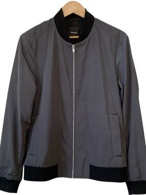 Theory Brant Bomber Jacket Men’s Large Charcoal Gray Zip Minimalist Tech